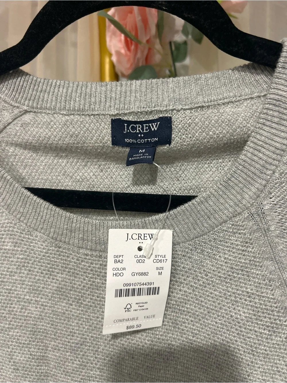 J.Crew 100% Cotton Textured Crewneck Sweater Gray NWT Size M